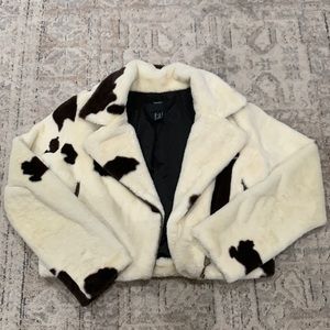 cow print faux fur jacket
